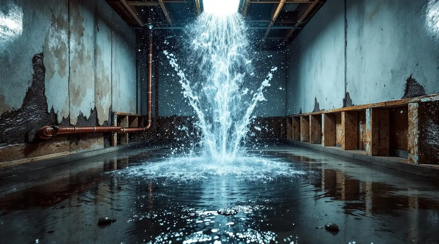 Dominion Restoration technician extracting water from a flooded basement floor after a burst pipe in Loveland.